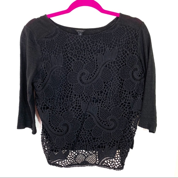 Ann Taylor Tops - Ann Taylor black lace front blouse medium